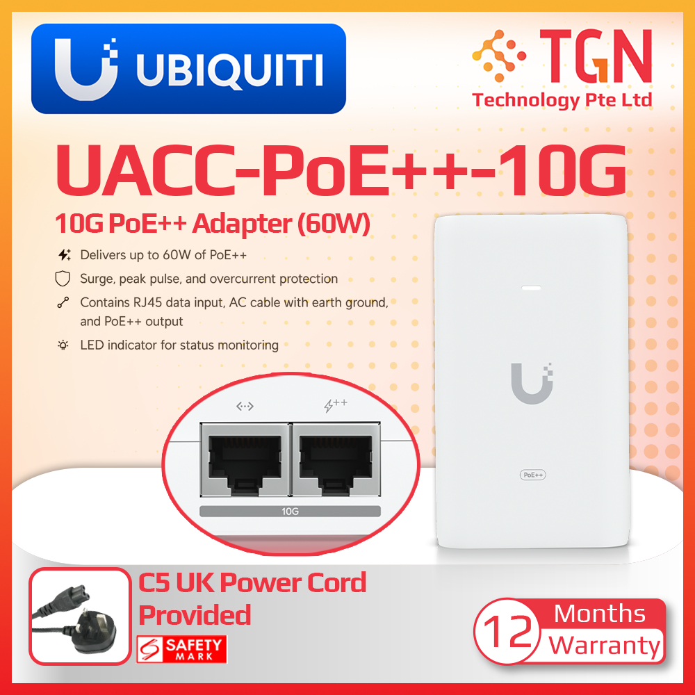 Ubiquiti 10G PoE++ Adapter (60W) UACC-PoE++-10G *3-Pin UK Power Cord ...