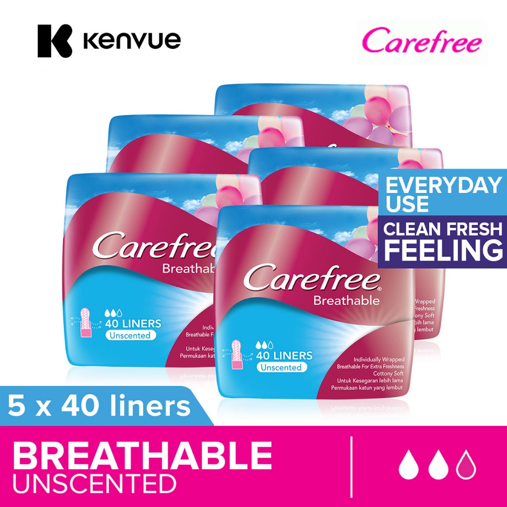 [Bundle of 5] Carefree Breathable Unscented Panty Liners 40pcs | Shopee ...