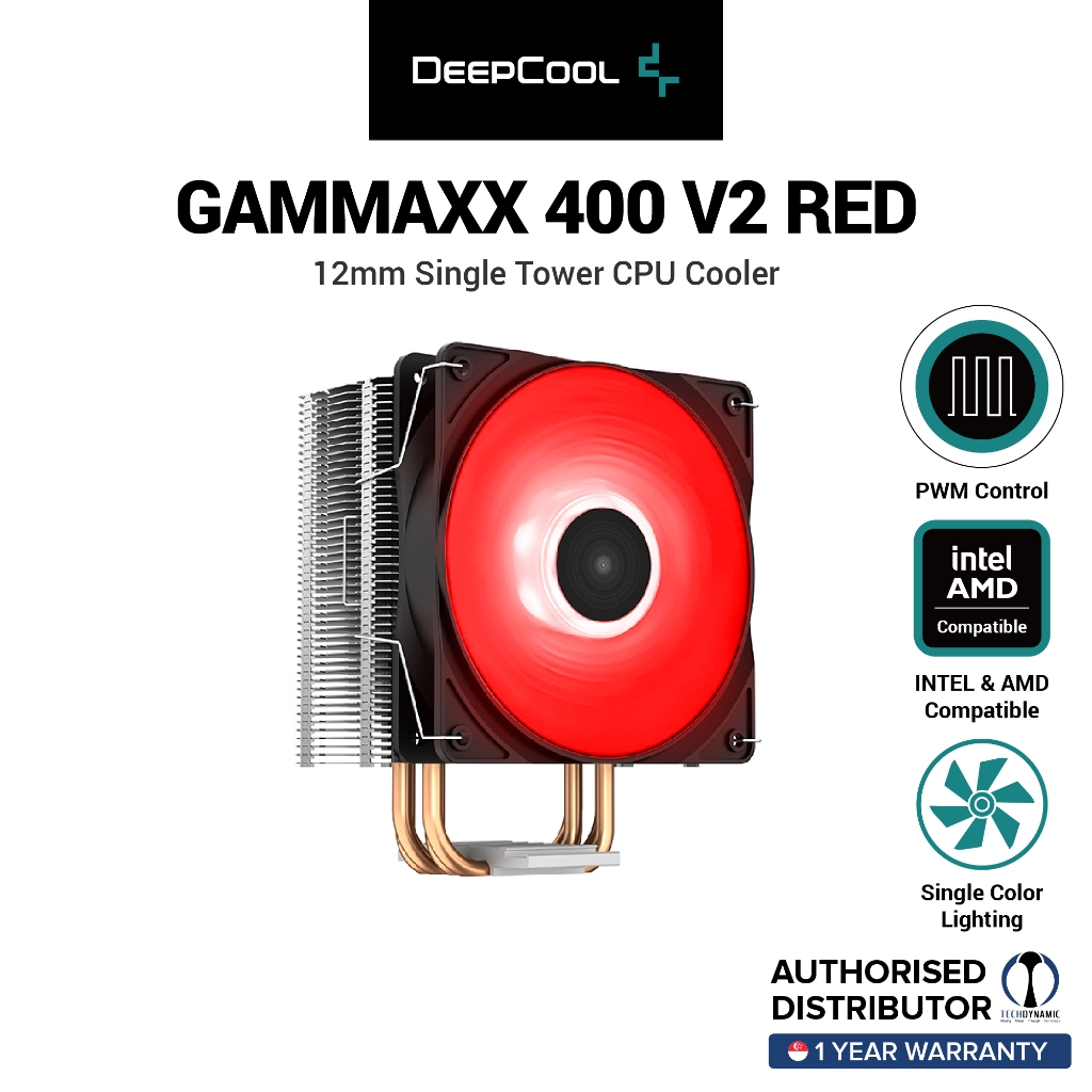 DEEPCOOL Gammaxx 400 V2 Red, 6 x 6mm Heatpipe CPU Cooler, 180W TDP (FOC ...