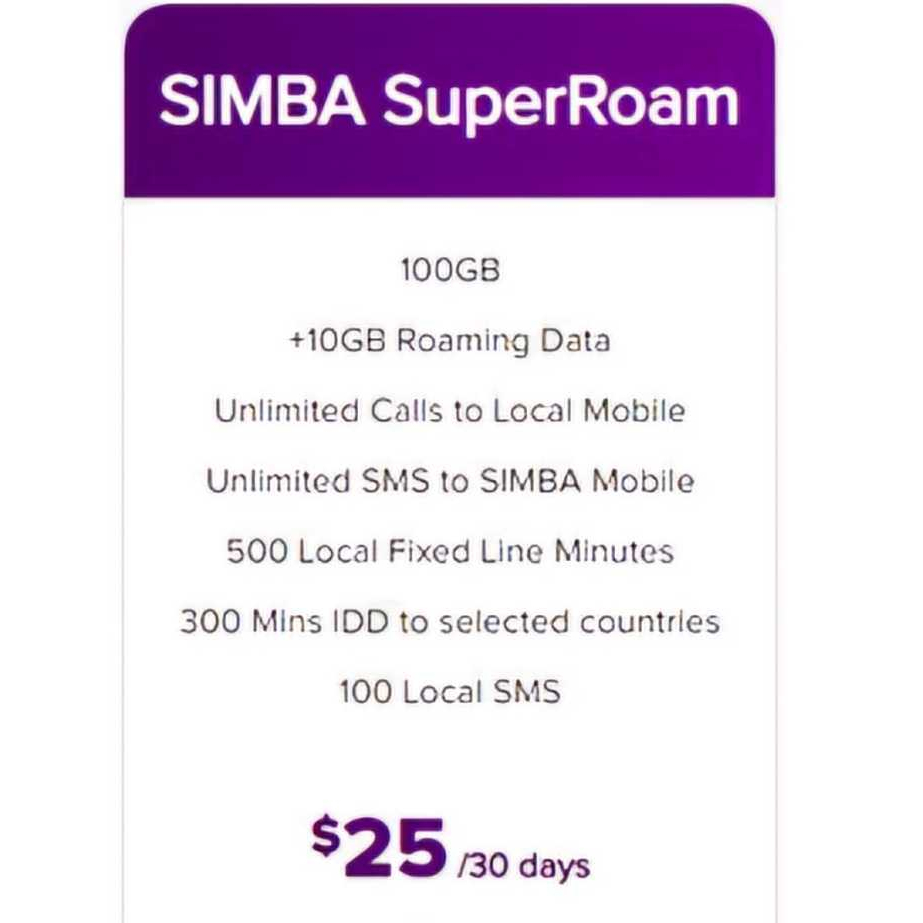 Tpg   Simba Prepaid $25 Superroam Max Plan (100 Gb Local 10 Gb Roaming 