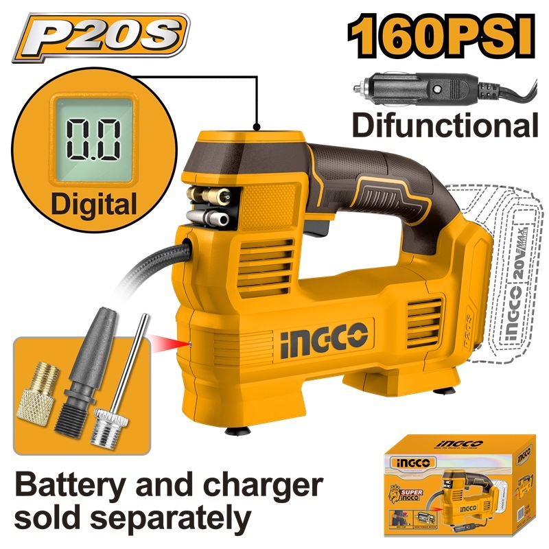 INGCO 20V CORDLESS AUTO AIR COMPRESSOR 160PSI CACLI2012 (BARE) | Shopee ...