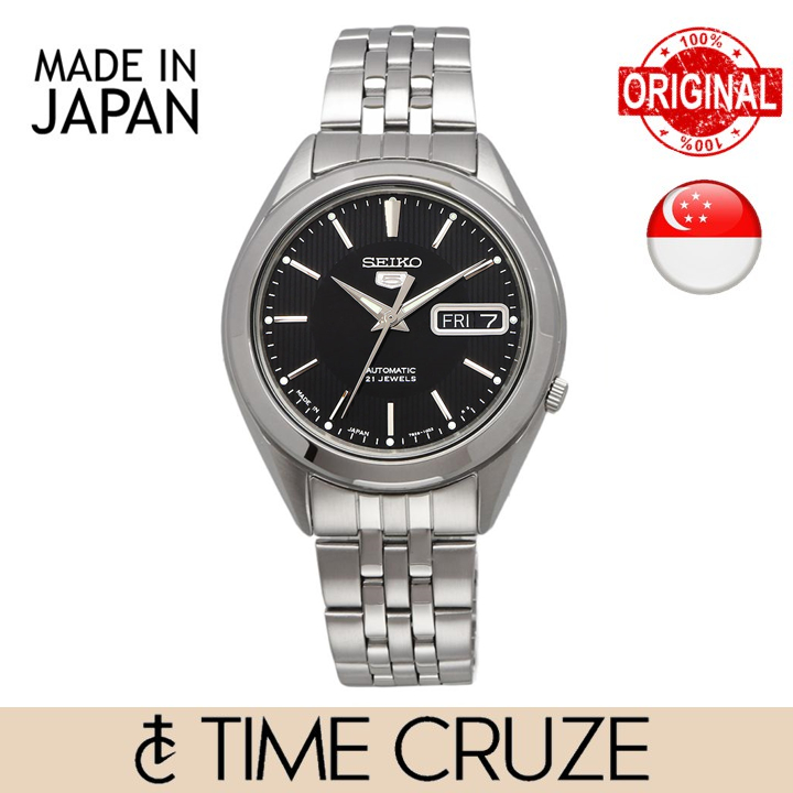 Time Cruze Seiko 5 SNKL23J1 Automatic 21 Jewels Japan Made Stainless Steel Black Dial Men Watch SNKL23 SNKL23J