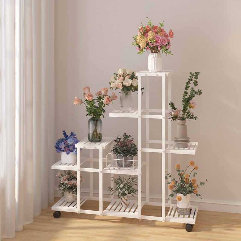 Indoor wrought iron flower rack Gardening storage rack with pulleys ...