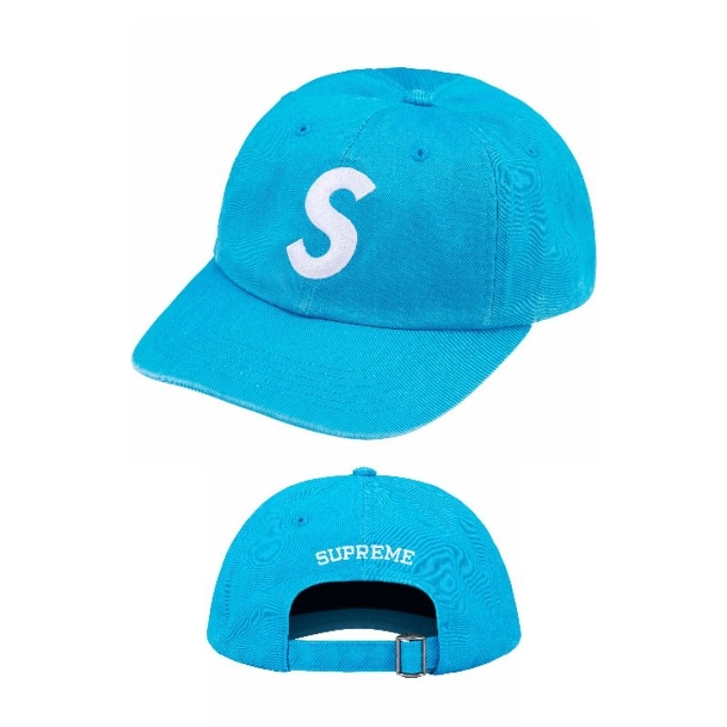 SS25 Supreme Pigment Coated S Logo 6-Panel Blue Camo / Stone / Red