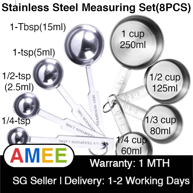 8 PCS Stainless Steel Measuring Cups and Spoons set engraved with ...
