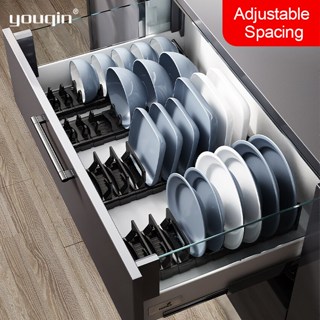 Youqin Kitchen Adjustable Dish Rack Under Cabinet Drawer Bowls Plate Storage Holder45 40cm Length Shopee Singapore