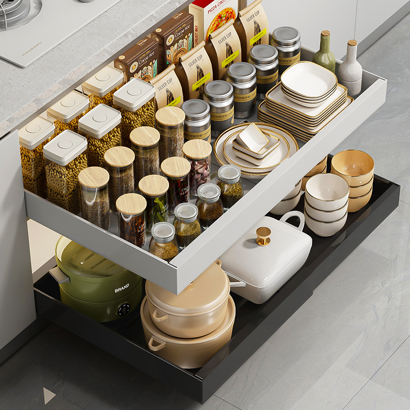 [SG Seller]Punch-free Retractable cabinet basket pull-out storage rack ...