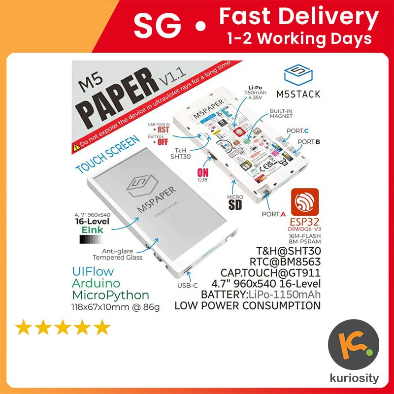M5Paper ESP32 Development Kit V1.1 (960x540, 4.7eInk Display, 235ppi ...
