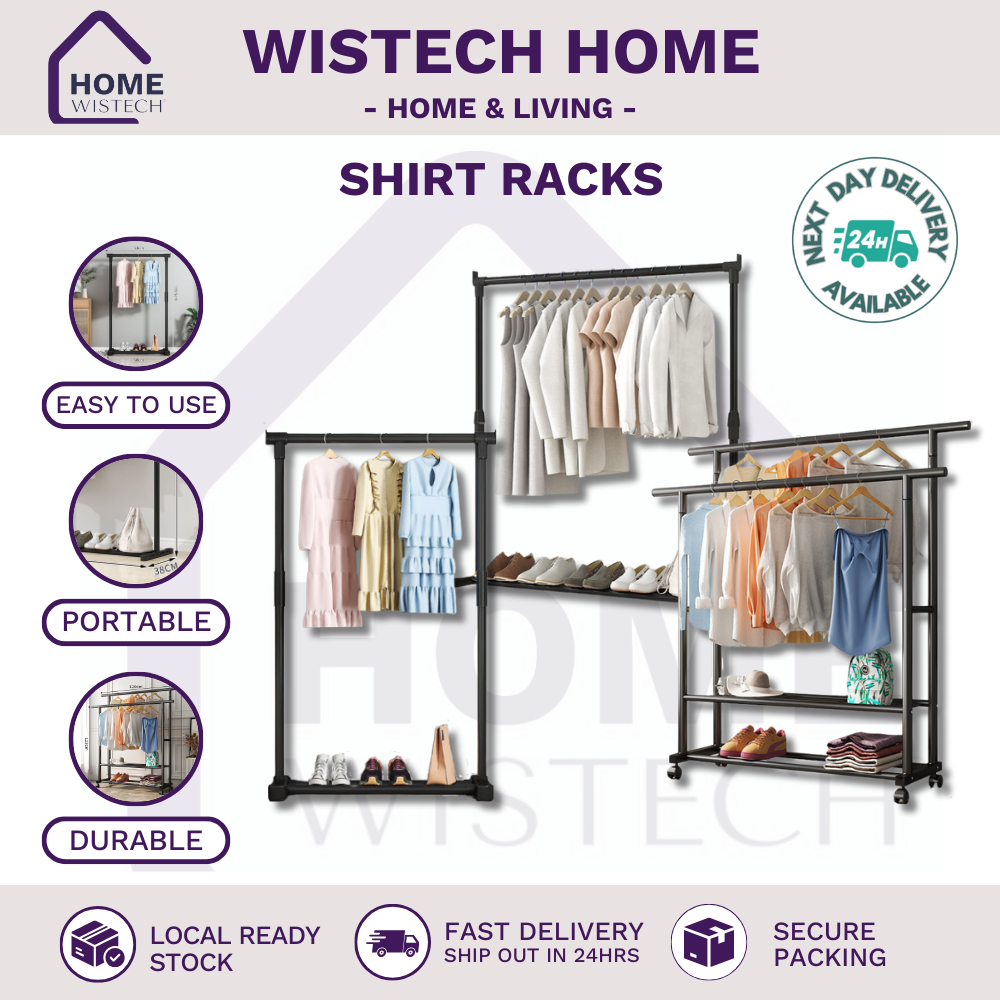 Portable Indoor Clothes Rack with Wheels, Adjustable & Foldable, Dual ...