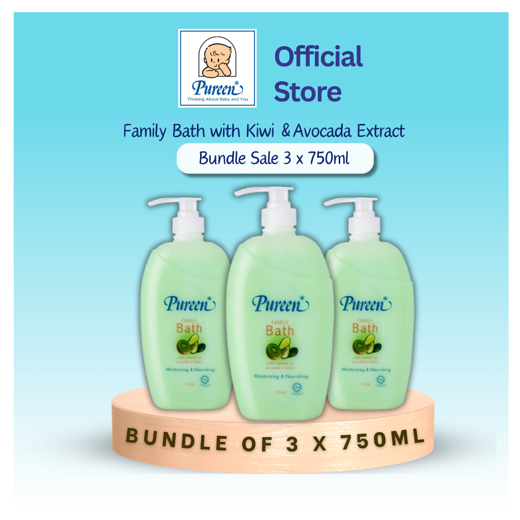 Pureen Family Bath with Kiwi & Avocado extract 750ml x 3 Bottles ...
