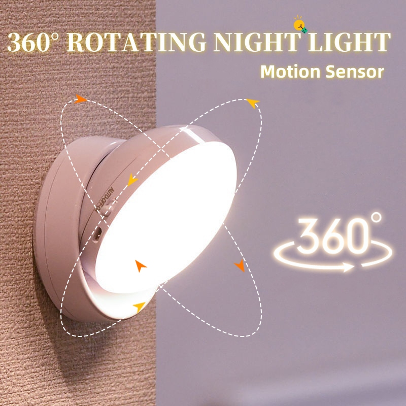 360° Rotating Night Light Motion Sensor Wireless Portable LED Lamp ...