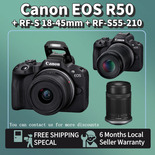 Canon EOS R50 with RF-S 18-45mm F4.5-6.3 IS STM Lens & RF-S55-210mm f/5 ...