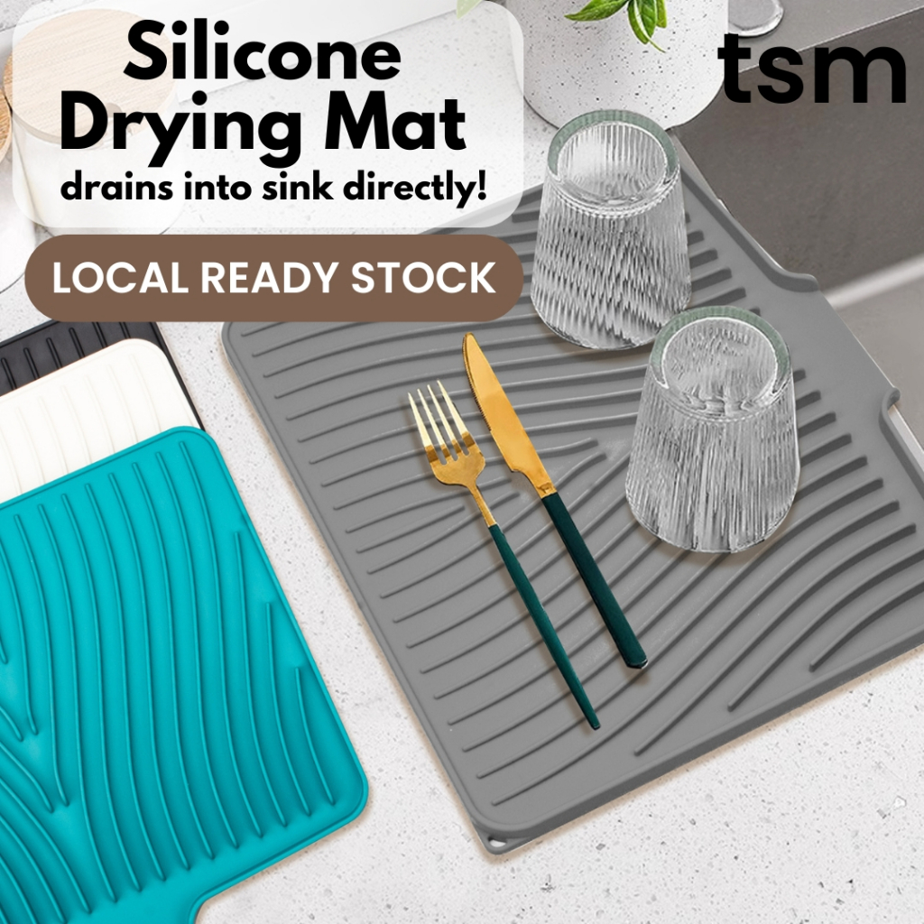 TSM Self Draining Silicone Drying Mat: Heat Resistant, Soap & Sponge ...