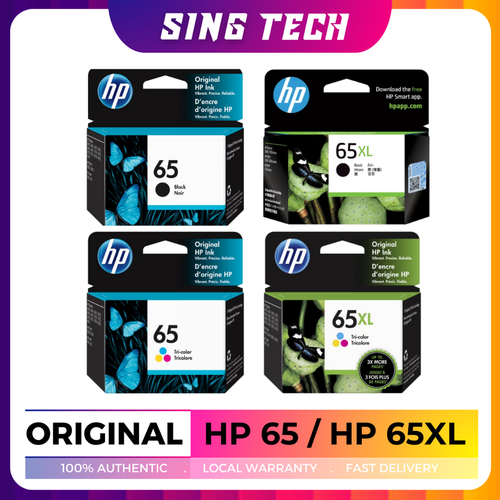 [ORIGINAL] HP 65 / HP 65XL Black Tri-color Ink Cartridge | Shopee Singapore