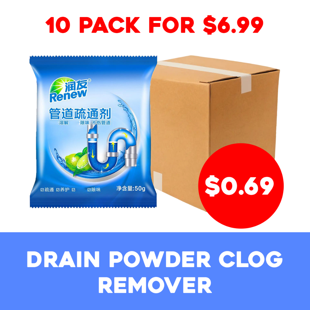[SG SELLER] 10PCX50G Unclog Sink Drain Powder Clog Remover Cleaner ...
