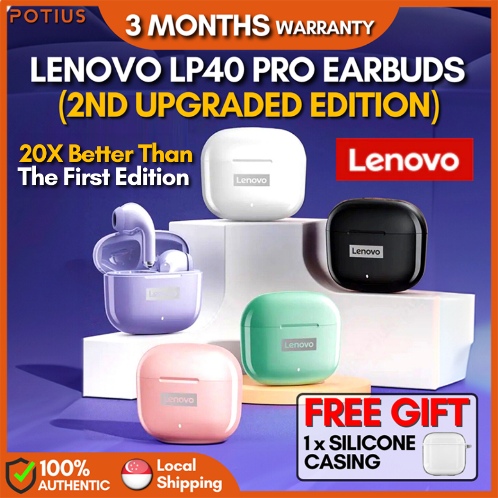 🇸🇬【𝗙𝗥𝗘𝗘 𝗖𝗔𝗦𝗜𝗡𝗚】LENOVO LP40 PRO Wireless Earbuds TWS HD Music With ...
