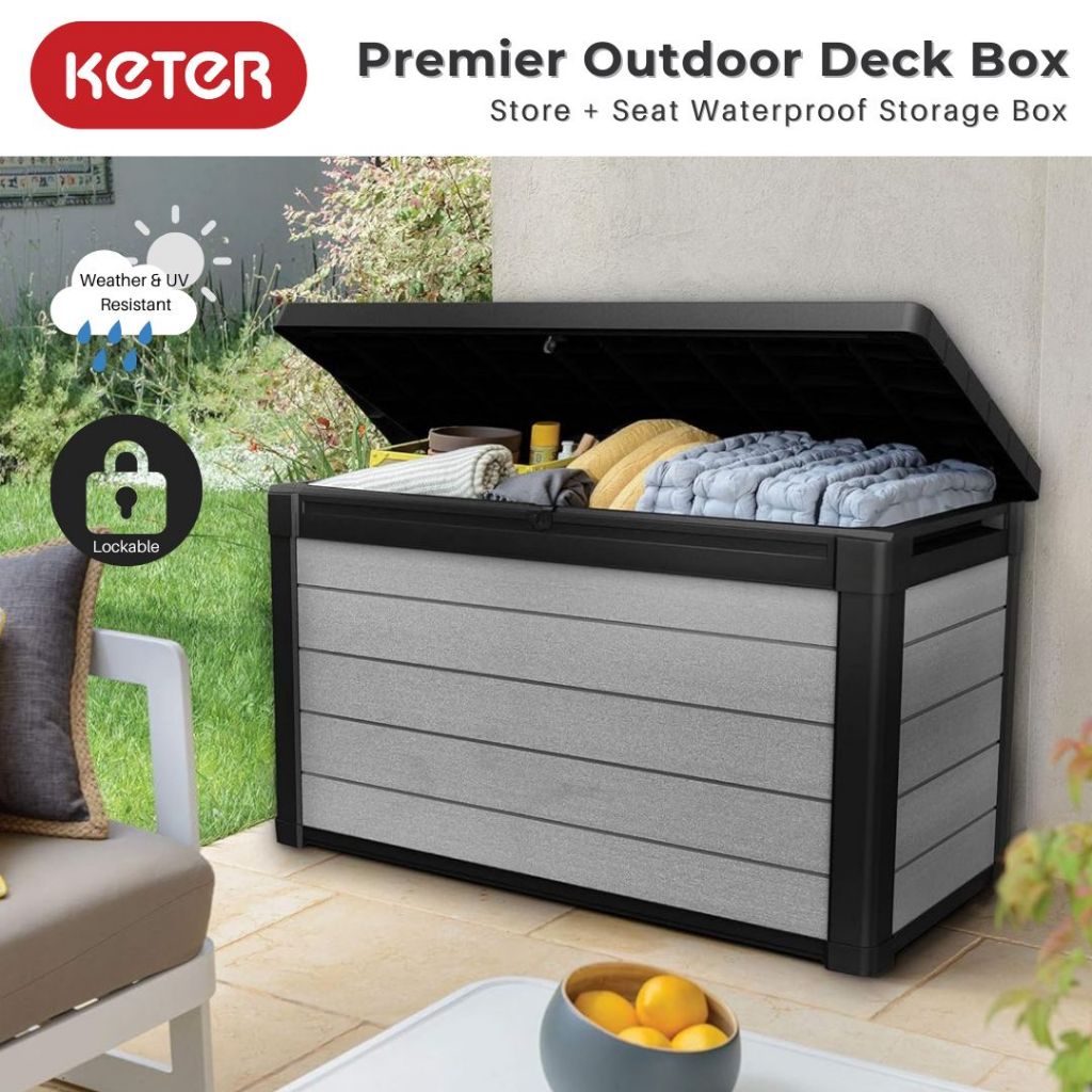KETER Premier Outdoor Waterproof Storage Deck Box Storage Bench ...