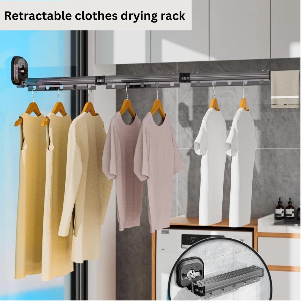 [SG Stock] Retractable clothes drying rack clothes punched folding wall ...