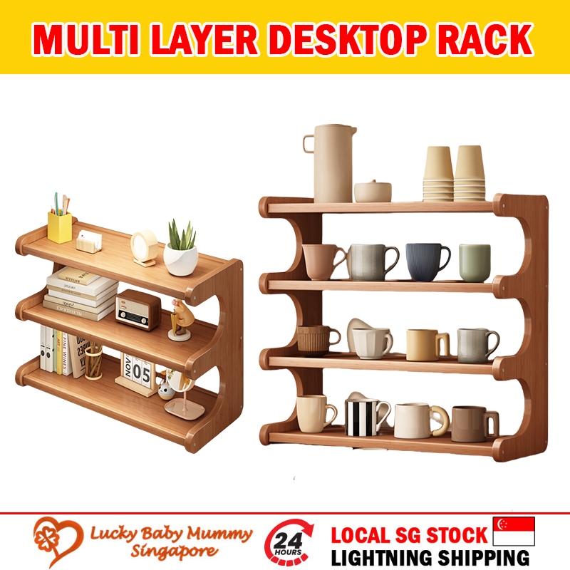 Multi-Layer Desktop Storage Rack Wood Bookshelf Kitchen Organizer ...