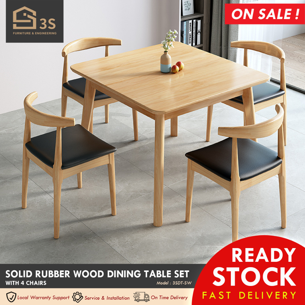 [3S FURNITURE] Solid Rubber Wood Square Gathering Table * FREE DELIVERY ...