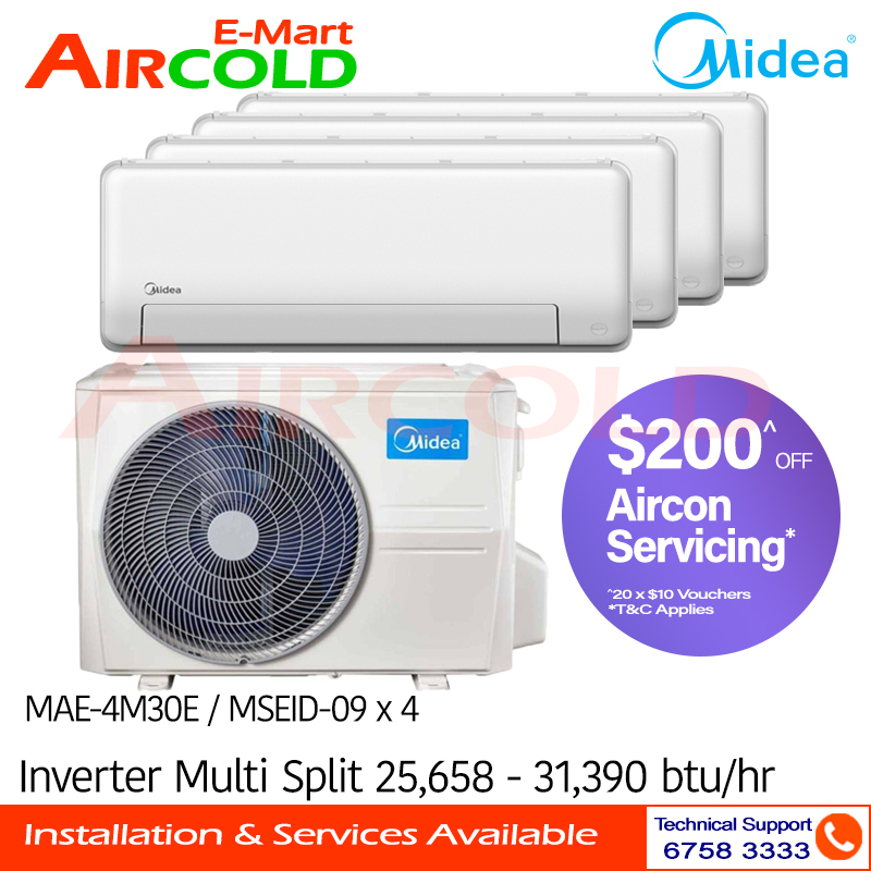 Midea Inverter Multi-Split AirCon MAE-4M30E/MSEID-09 x 4 | Shopee Singapore
