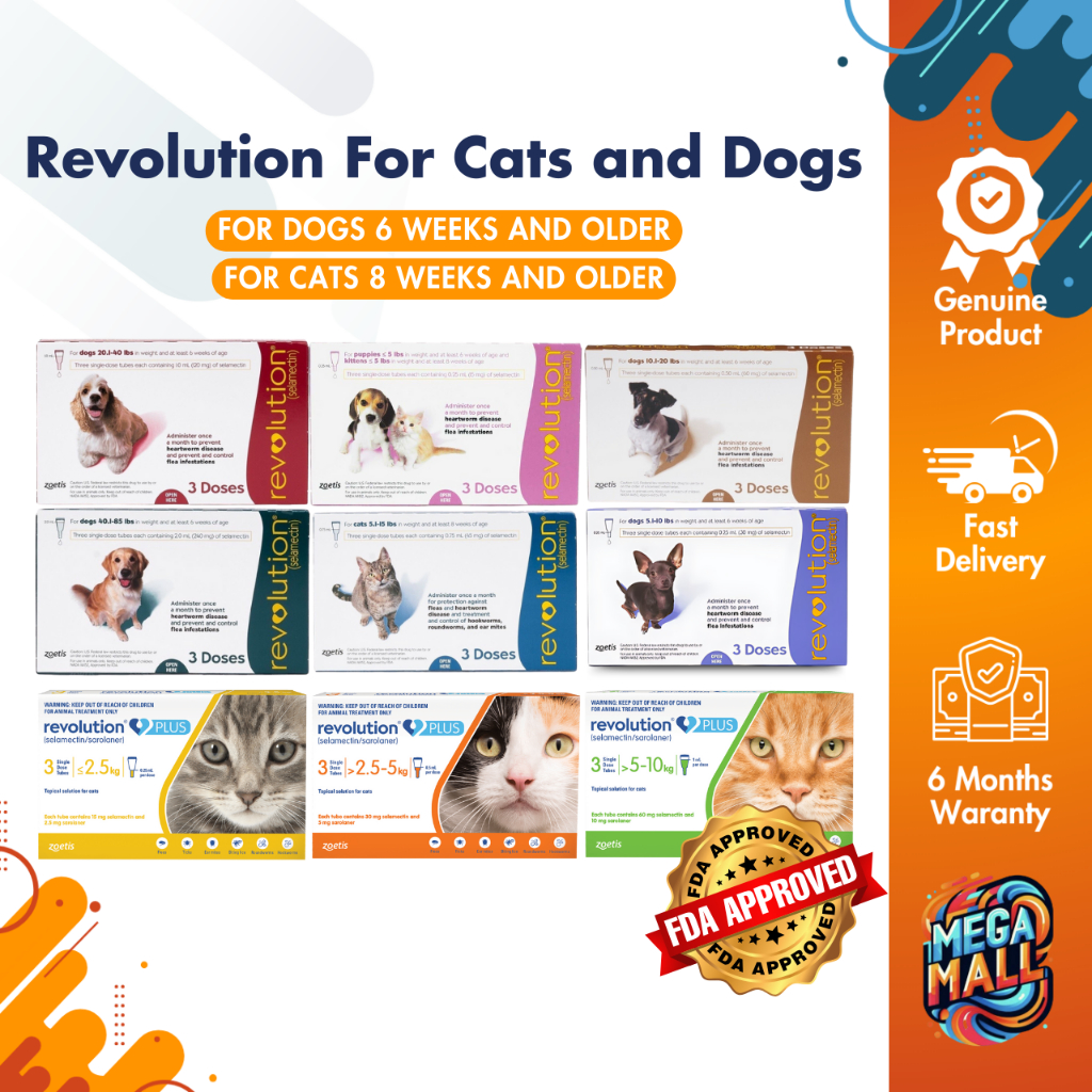 Revolution x 3 tubes/box Effective Flea Tick Heartworm Treatment for