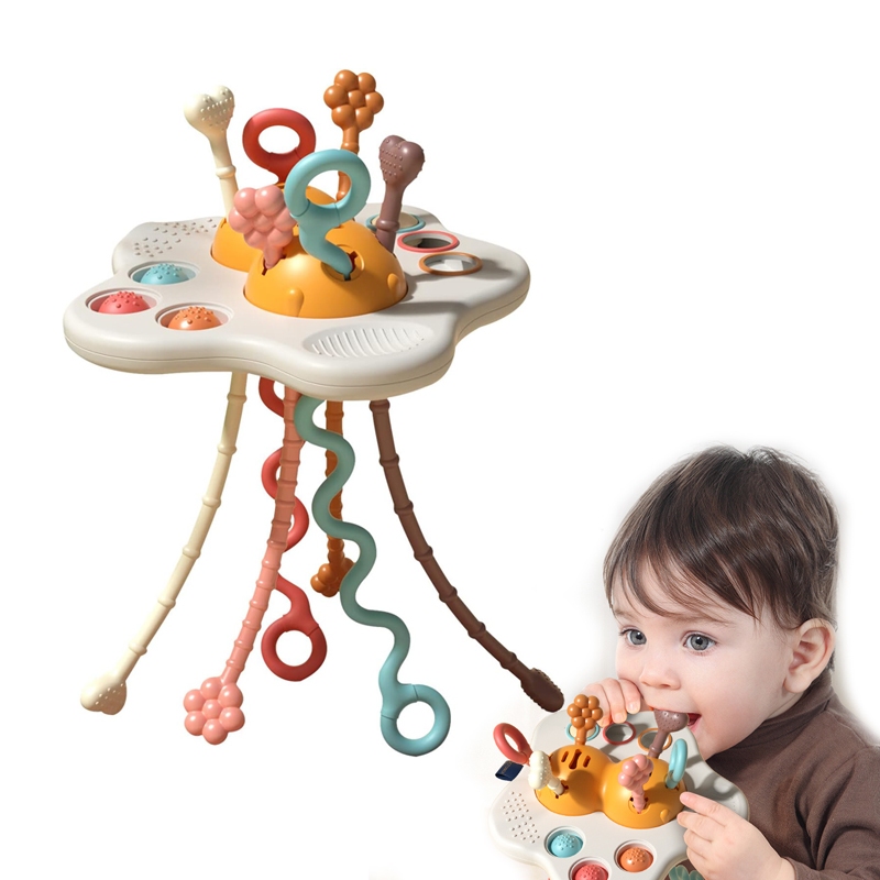 Baby Montessori Pull String Sensory Toys Silicone Teething Activity Toy ...