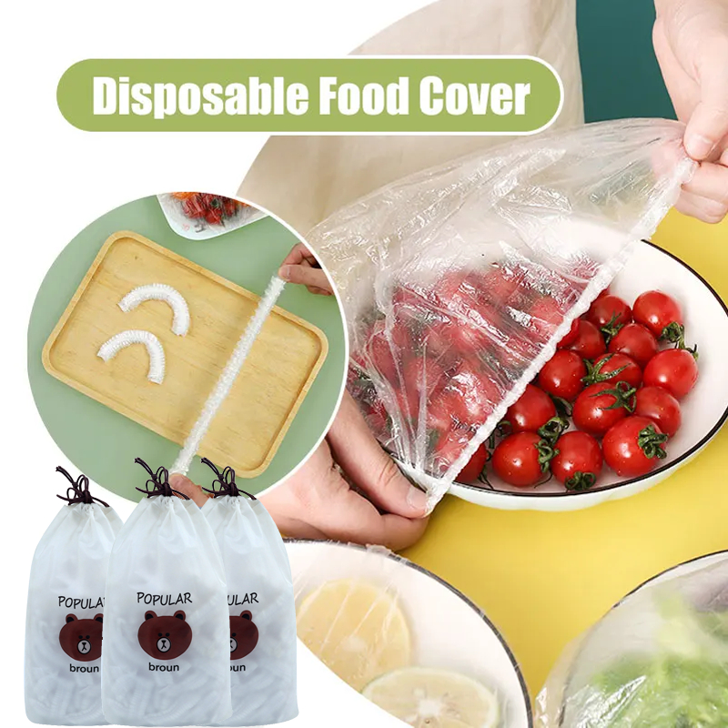100Pcs Disposable Food Plastic Wrap Elastic Bowl Plate Dustproof Lids ...