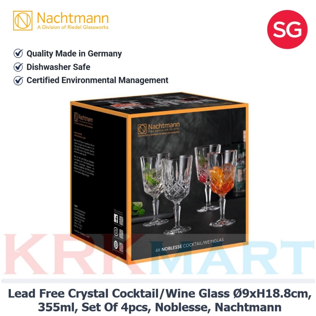 NACHTMANN Noblesse Set of 4pcs Lead Free Crystal Cocktail / Wine Glass ...