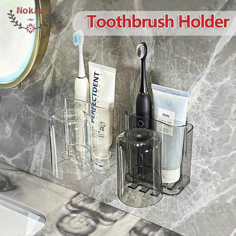 【SG】Wall Mount Toothbrush Holder Teeth Cup Toothpaste Storage Rack No ...