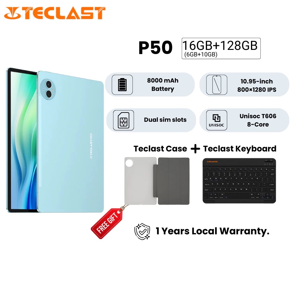 TECLAST P50 Tablet| 16GB(6+10)+128GB| 10.95-inch 800×1280 IPS| Unisoc ...