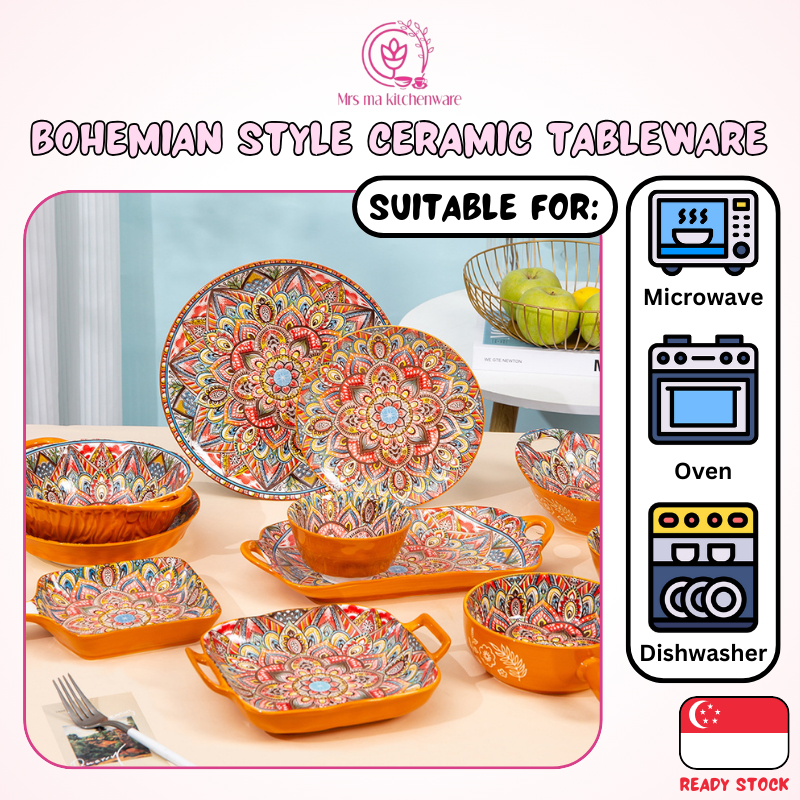 SG Ready Stock -Ceramic Orange Flower Multifunction bowls and plates ...