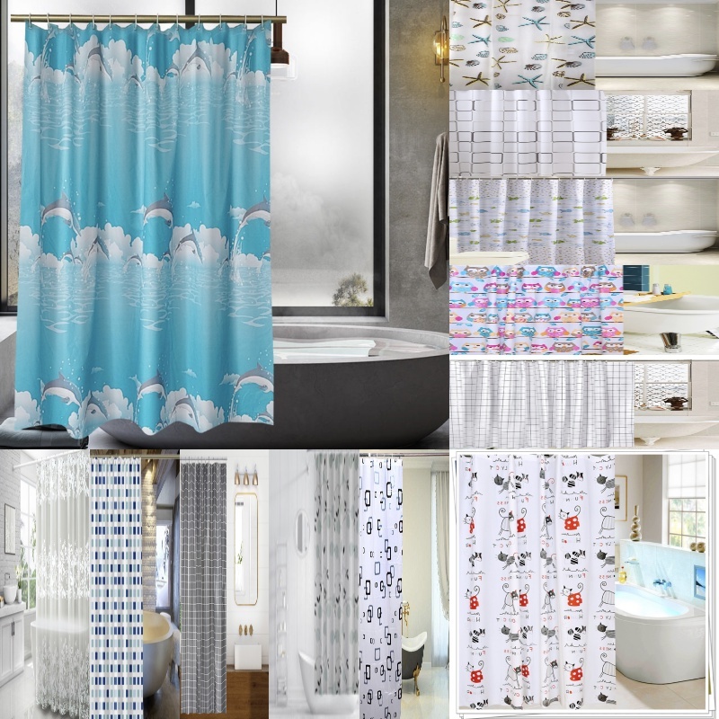 Bathroom Shower Curtain 180 x 200/180cm Thicken PEVA Waterproof Shower ...
