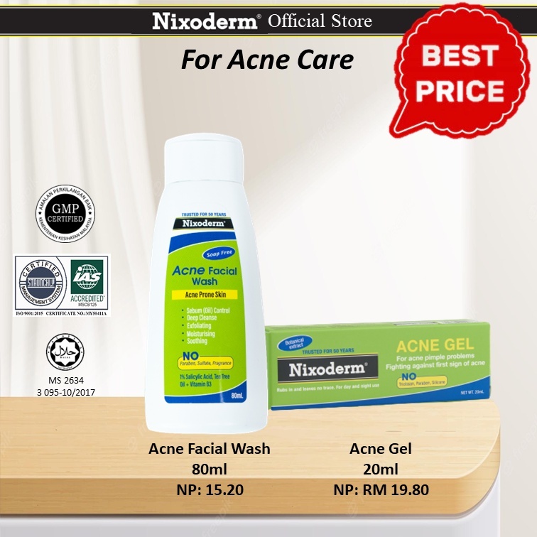 Nixoderm Acne Facial Wash + Acne Gel | Shopee Singapore