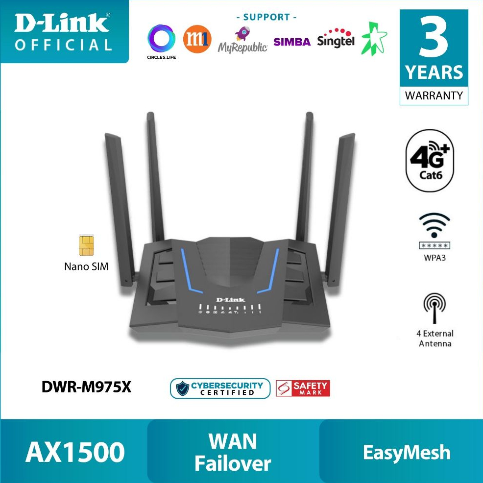 D-Link DWR-M975X AX1500 4G+ LTE Cat6 Wi-Fi 6 Wireless Gigabit Mobile ...