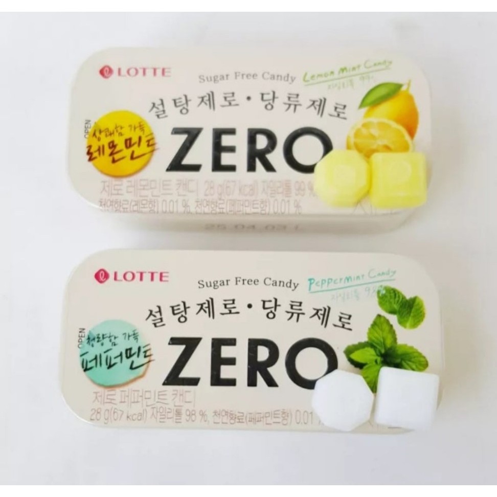 LOTTE] Zero Candy 28g 3 flavors Peach Mint, Lemon Mint, Peppermint