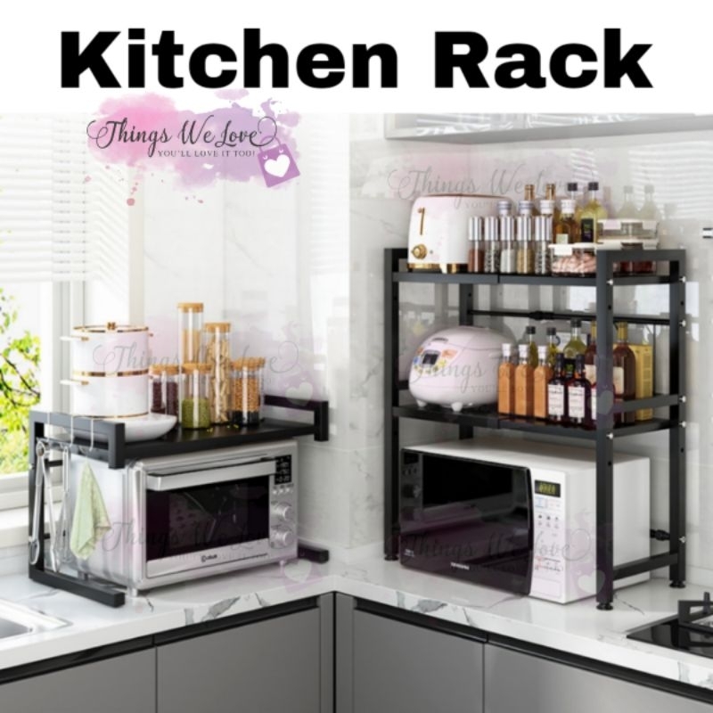 [SG] Extendable Kitchen Rack With Hook Hangers Bars Hanging Shelf ...