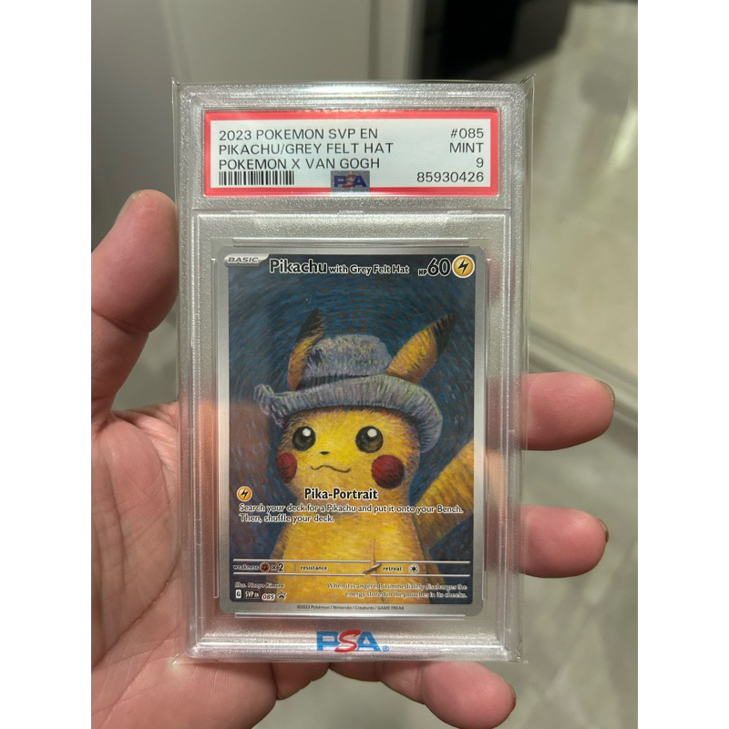PSA 9 2023 Pokemon SVP Pikachu Grey Felt Hat Van Gogh