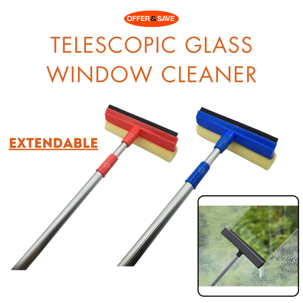Telescopic Glass Window Cleaner Squeegee & Sponge - 1000 | Shopee Singapore