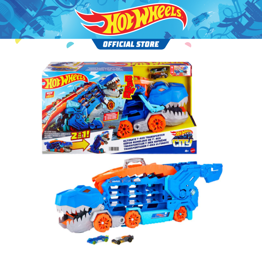 Hot Wheels City Ultimate Hauler, Transforms into A TRex With Race Track, Stores 20+ Cars
