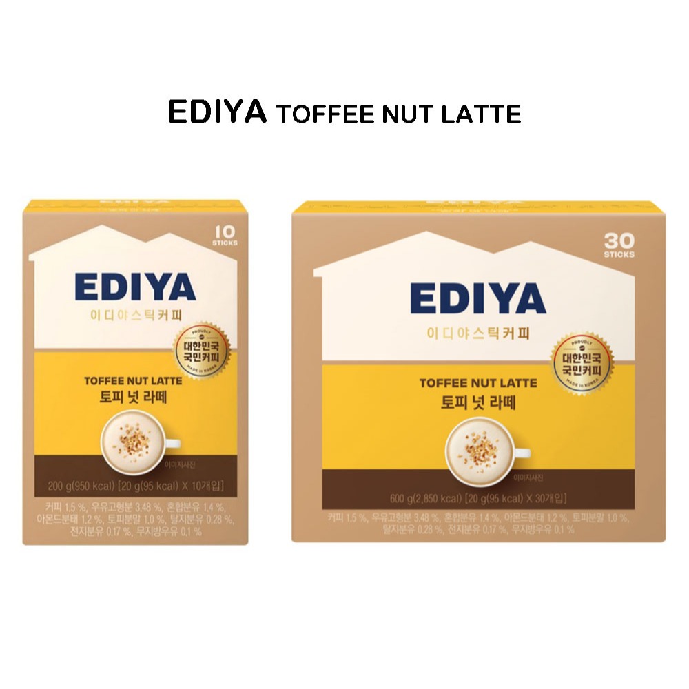 Ediya Toffee Nut Latte, 20g x 10p, 20g x 30p(No Box) | Shopee Singapore