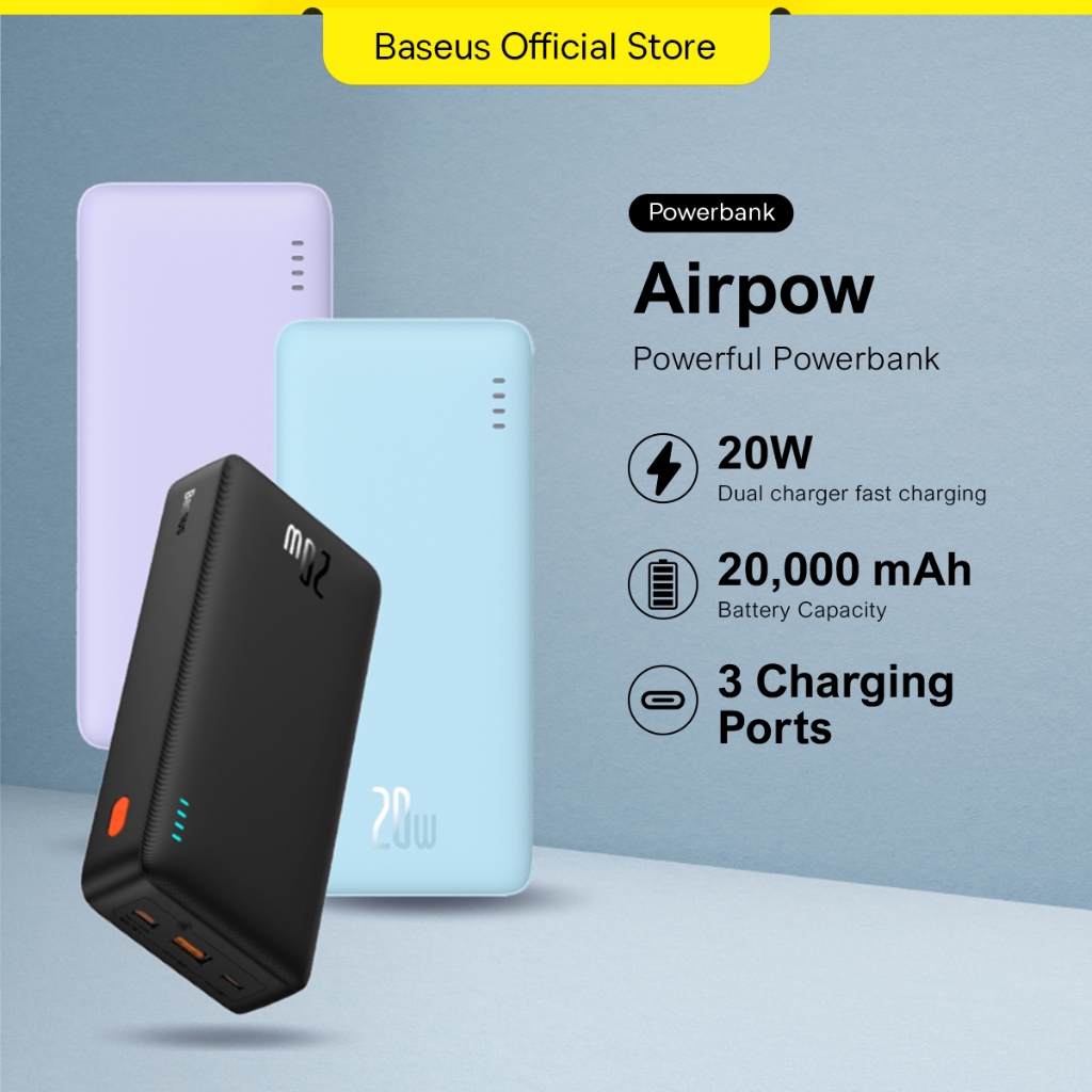 Baseus Airpow 20W Power Bank 20000mAh Fast Charge Powerbank | Shopee ...