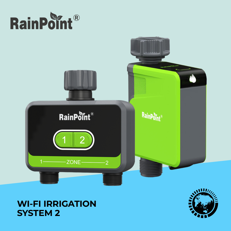 RAINPOINT Programmateur D’Arrosage Wi-Fi 2 Voies - Entrée/Sortie Laiton - Contrôle Appli, Pluie, Arrosage Manuel