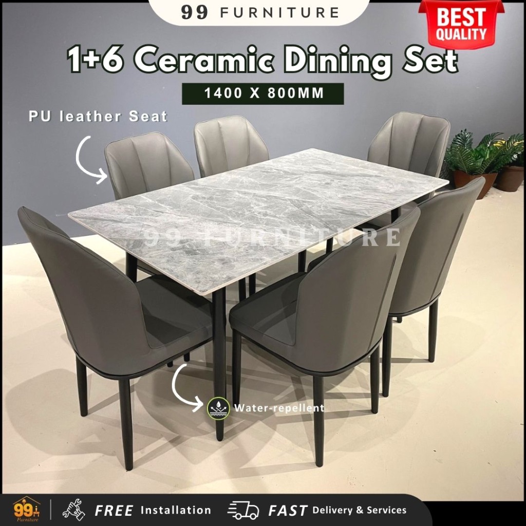 [FREE INSTALL]99Furniture Ceramic Dining Tables Dining Set 6Seater/ PU ...
