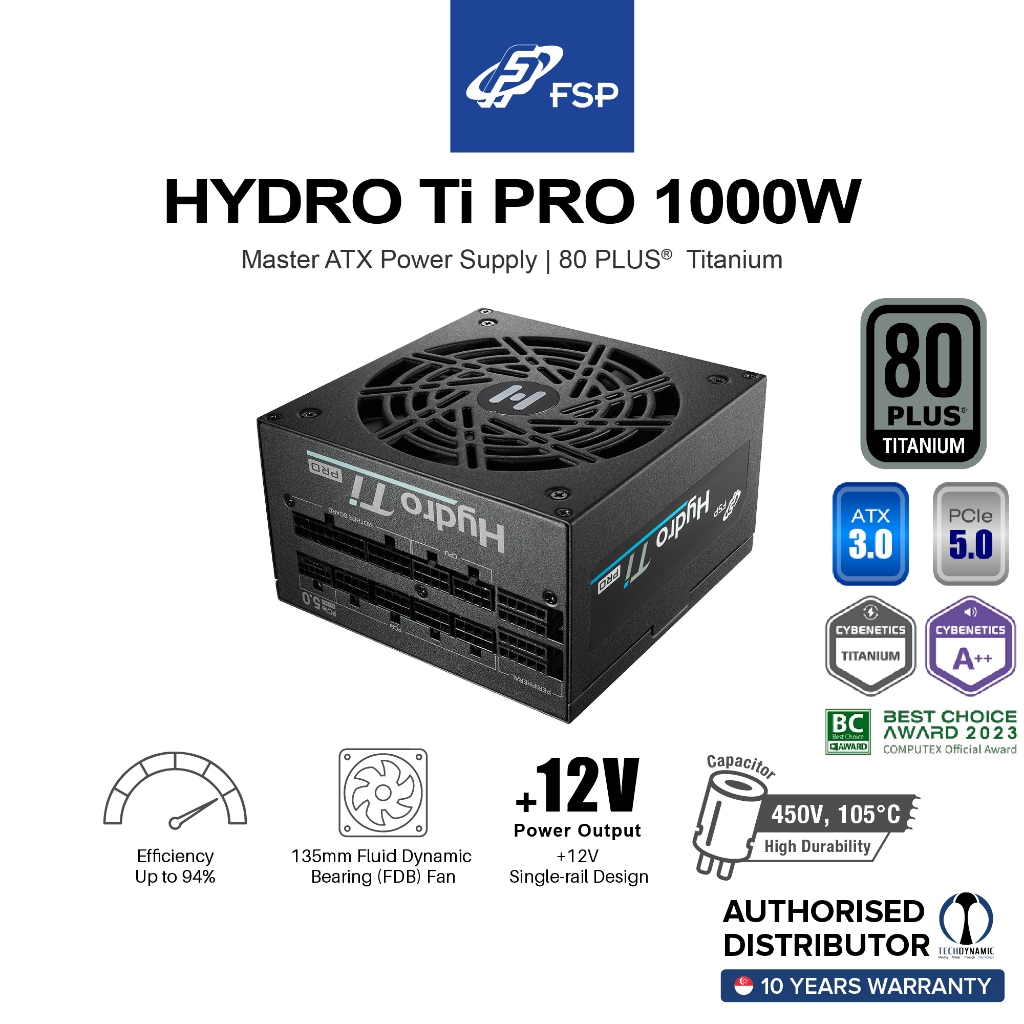 FSP Hydro Ti PRO 1000W Full Modular 80+ Titanium (ATX 3.0 + PCIe Gen5 ...