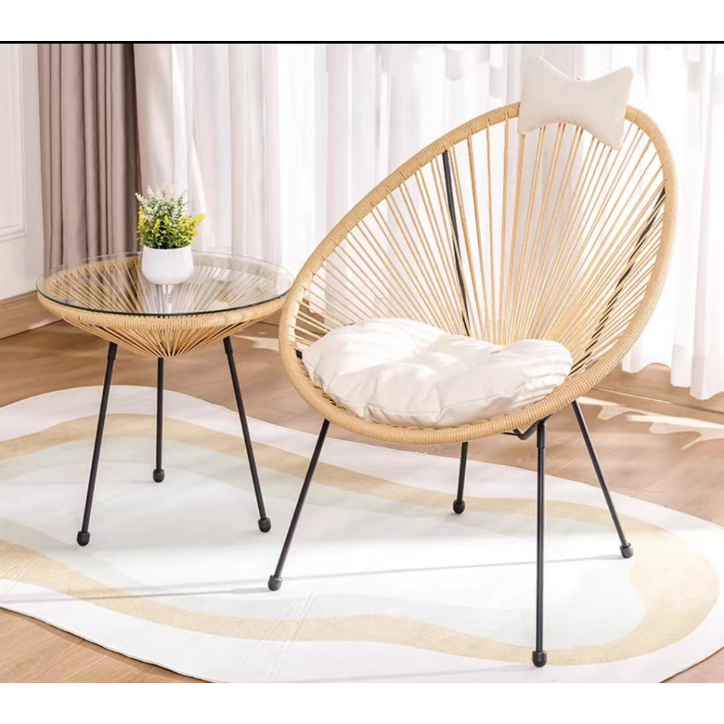 Minimalist PE Rope Rattan Outdoor Set 1 table 1 chair Balcony Patio ...