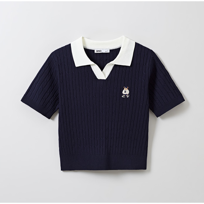 ●SPAO● Woody Cable Half-open Short-sleeved Knit SPKWF24G51 SPAO Cable Sweater Pullover | Crewneck for Men | KOODING