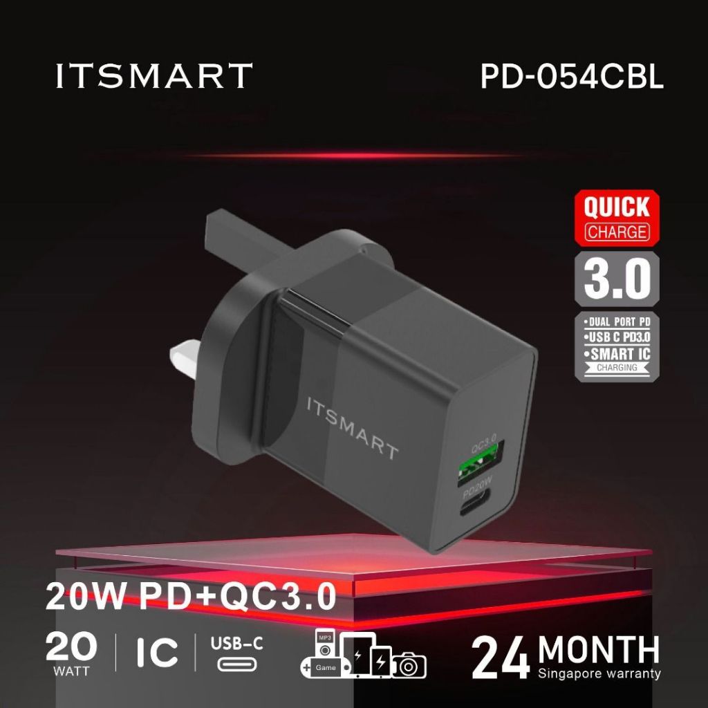 ITSMART Adapter USB-C | 20WPD + QC 3.0 | 20 WATT | Quick Charge | 24 ...