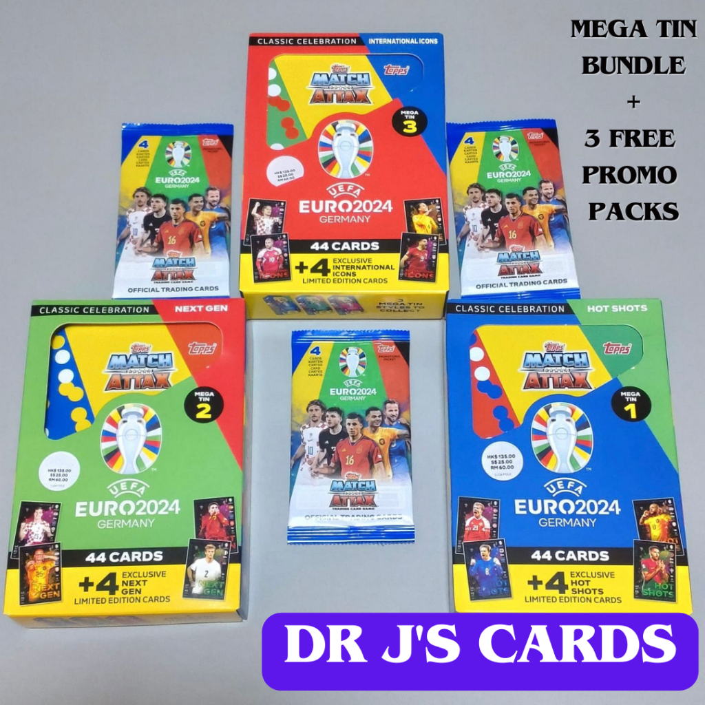 Topps Euro 2024 Match Attax - Mega Tin 3 - Icons Internationalux - 44 Cartes + 4 Exclusives Limitées