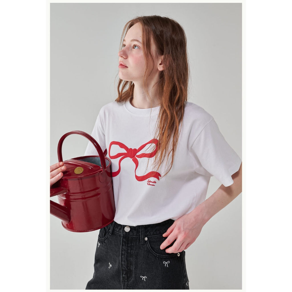 RONRON EMBO HEART RIBBON BASIC FIT T SHIRT | Shopee Singapore